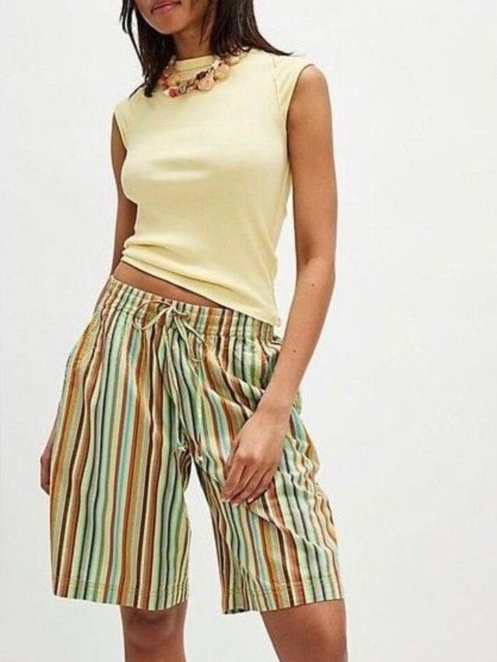 Free People Saylor Poplin Stripe Shorts Printed Beach Pull-On XS Retro